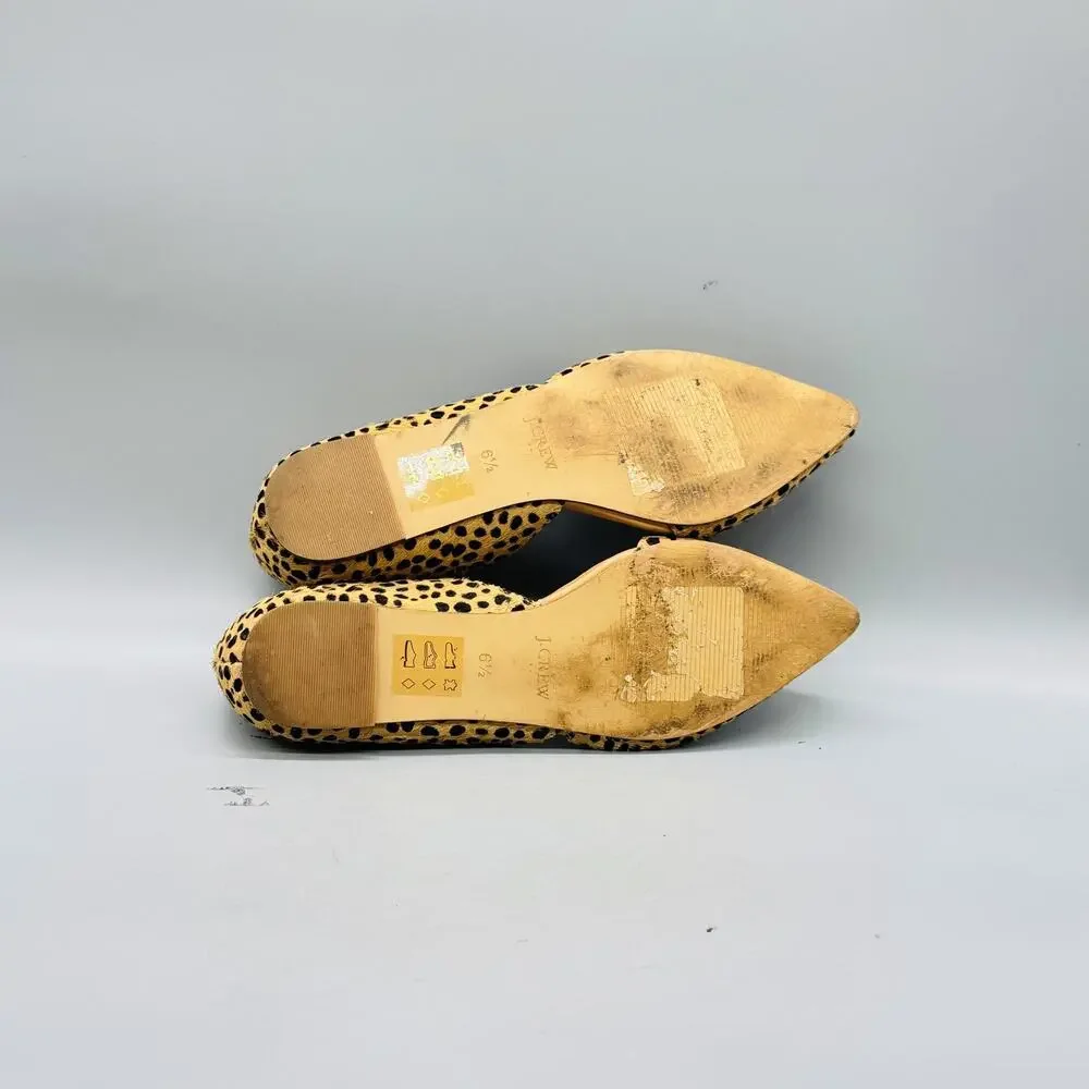 J Crew Shoes Womens 6.5 Beige Leather Leopard Calf Hair D'Orsay Flats Slip On
